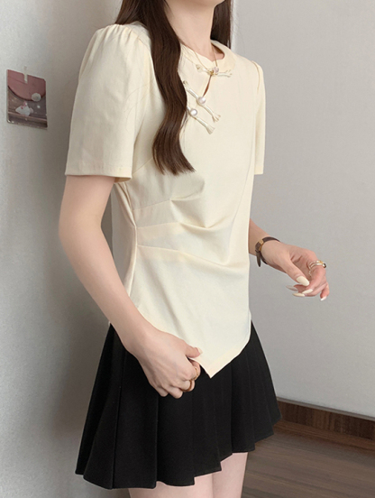 新中式不对称短袖T恤 New Chinese Style Asymmetric Short Sleeve T-Shirt
