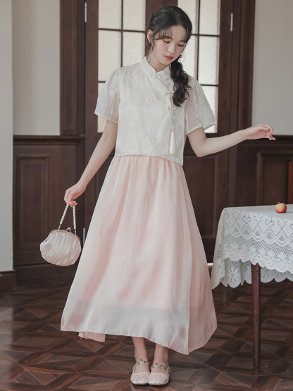 Half Skirt Sweet Set Cheongsam 新中式仙女半身裙甜美套装