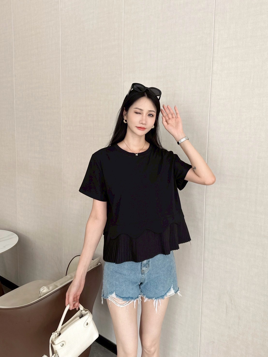 Ruffle Trim Pleated Top 木耳边百褶上衣*4 Colors