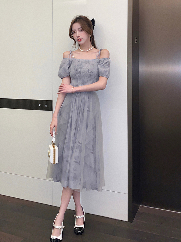 Romantic Ruched Tulle Dress 温柔系褶皱拼接网纱连衣裙*2Colors