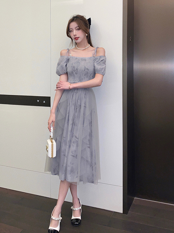 Romantic Ruched Tulle Dress 温柔系褶皱拼接网纱连衣裙*2Colors