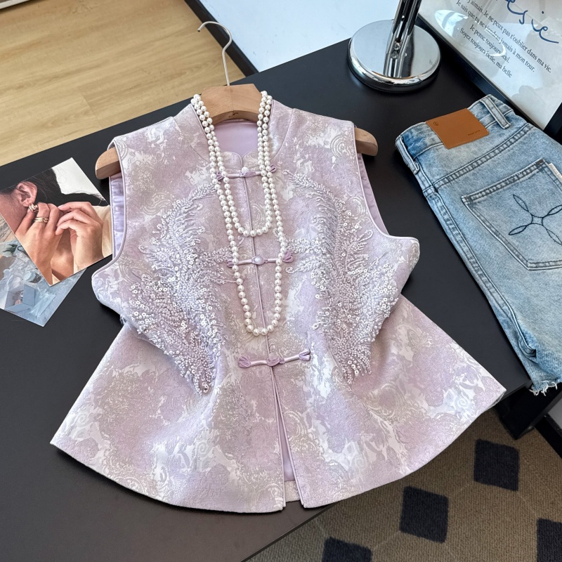 Sequin Embroidered Jacquard Vest 羽毛重工亮片刺绣提花马甲#1111 * 2 Colors