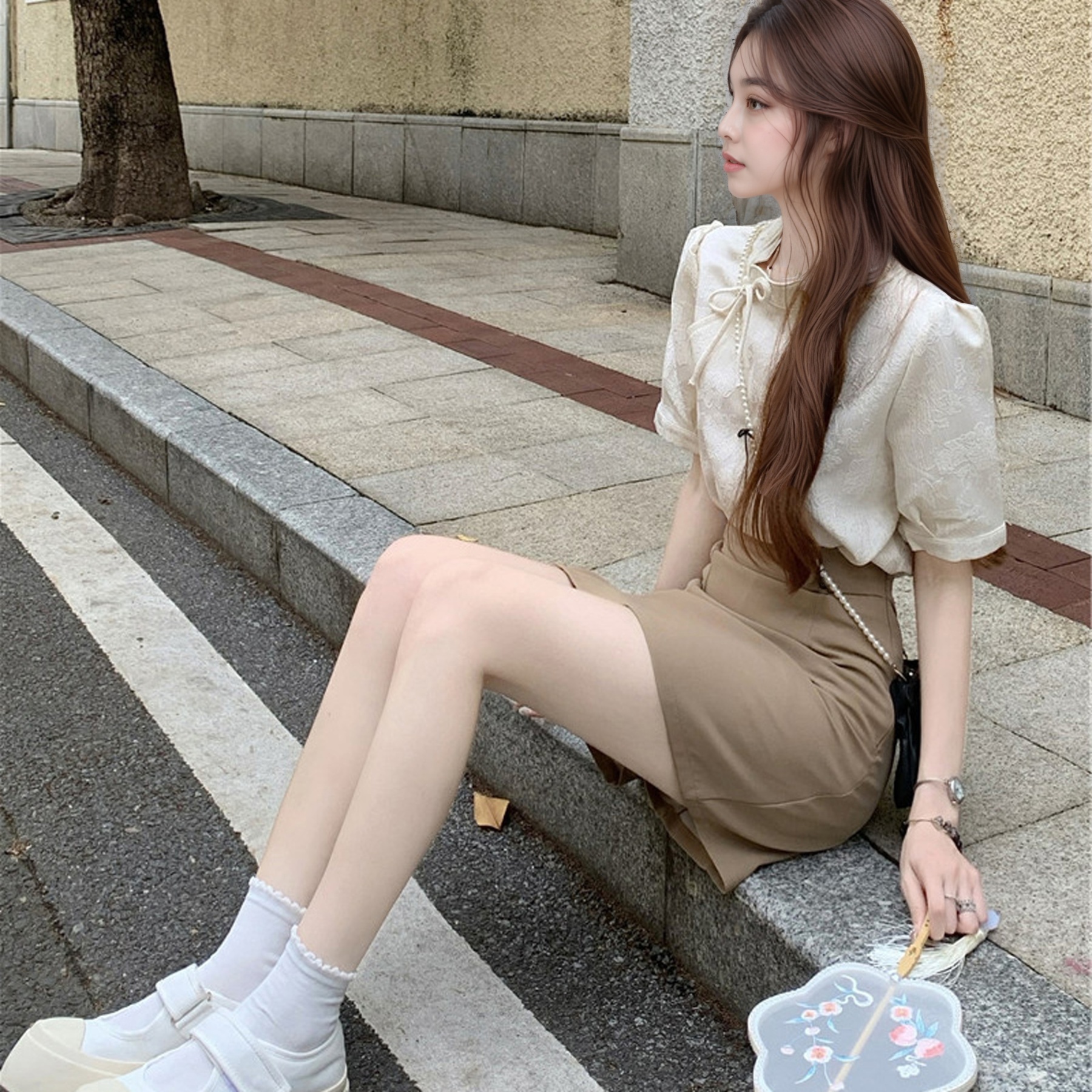 Beige Two-Piece Set茶系中式套装