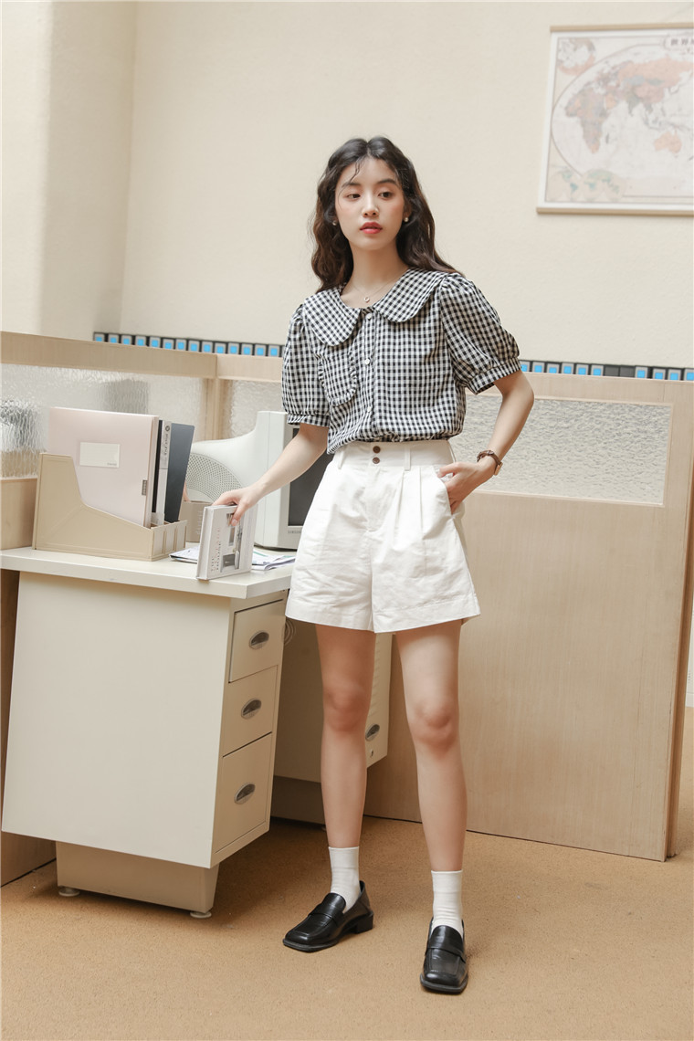 Vintage Plaid Doll Collar Shirt 复古娃娃领衬衫 