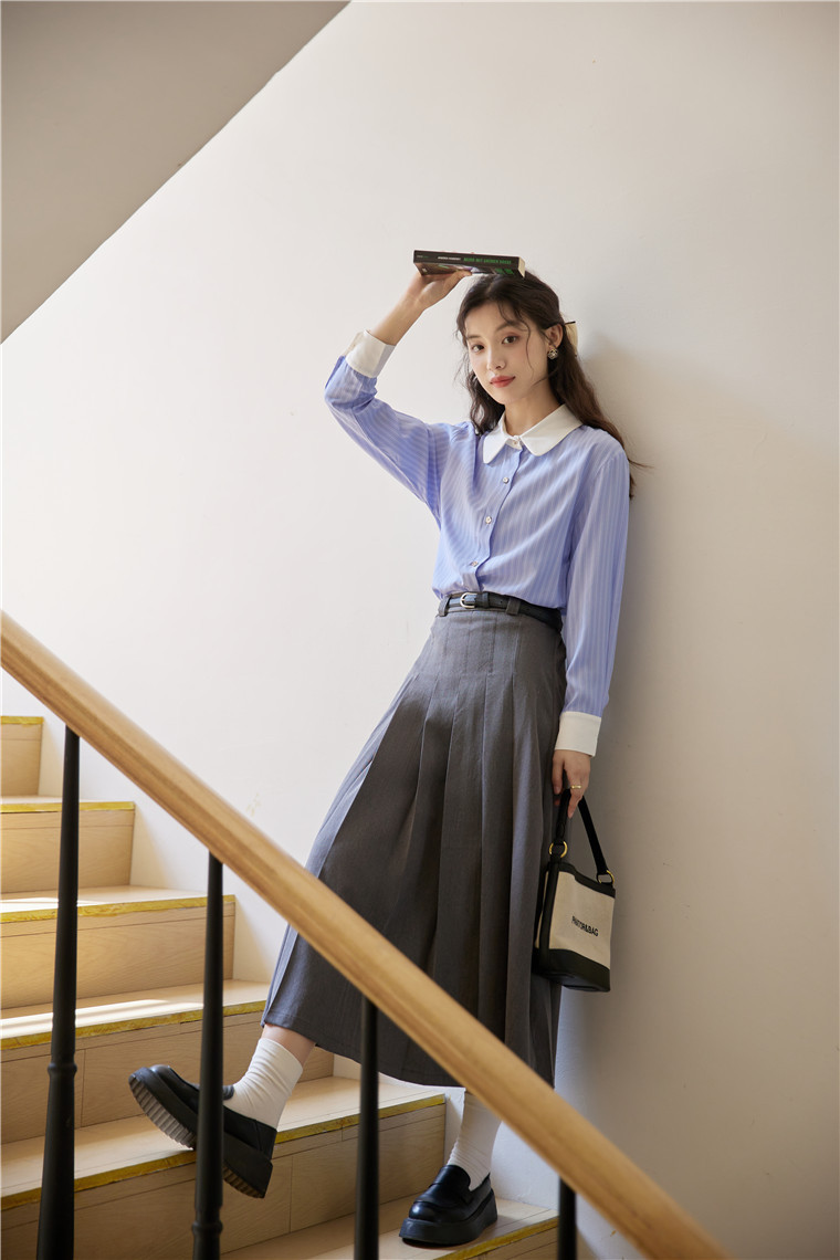 Old-school Color Block Striped Shirt 复古撞色纹长袖衬衫