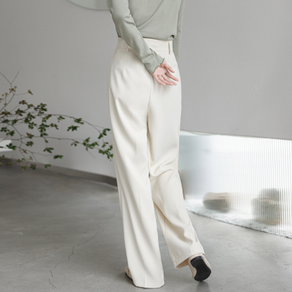 Real Shot-Temperament Mop Pants Women's Spring High Waist Drooping Casual Suit Pants 2024 New Loose Wide Leg Pants