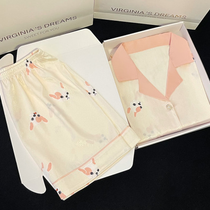 Puppy Print Ice Silk Pajama Set 狗狗印花冰丝睡衣套装