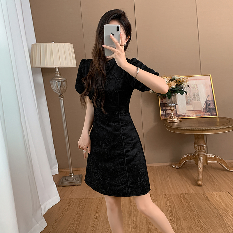 盘扣提花连身裙*2 Colors