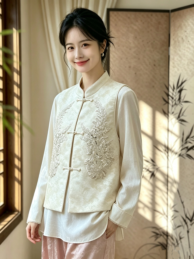 Sequin Embroidered Jacquard Vest 羽毛重工亮片刺绣提花马甲#1111 * 2 Colors