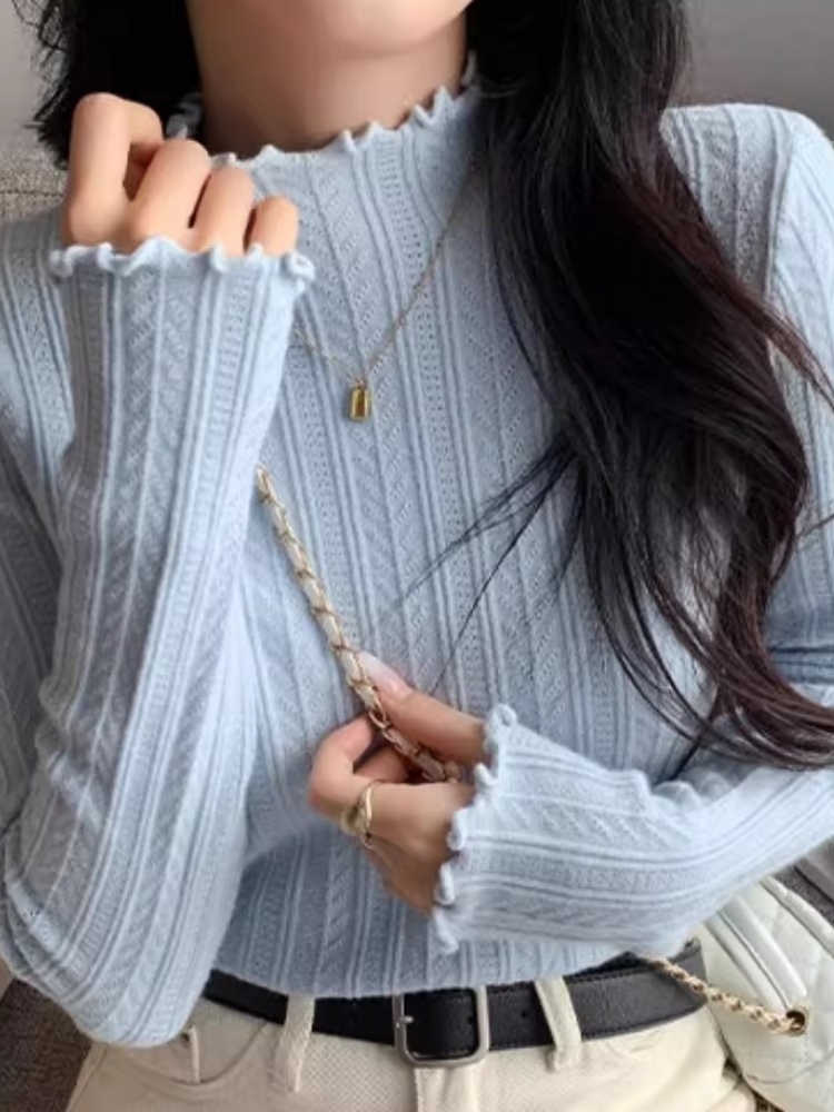 Mock Neck Ruffle Trim Long Sleeve Top 半高领木耳边长袖上衣*11 Colors