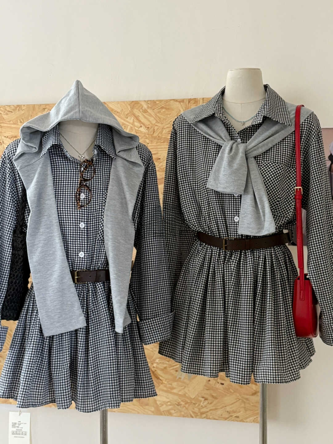 Classic Plaid Shirt Midi Dress 百搭显瘦收腰格子衬衫连身裙~ 配腰带披肩*3 Colors