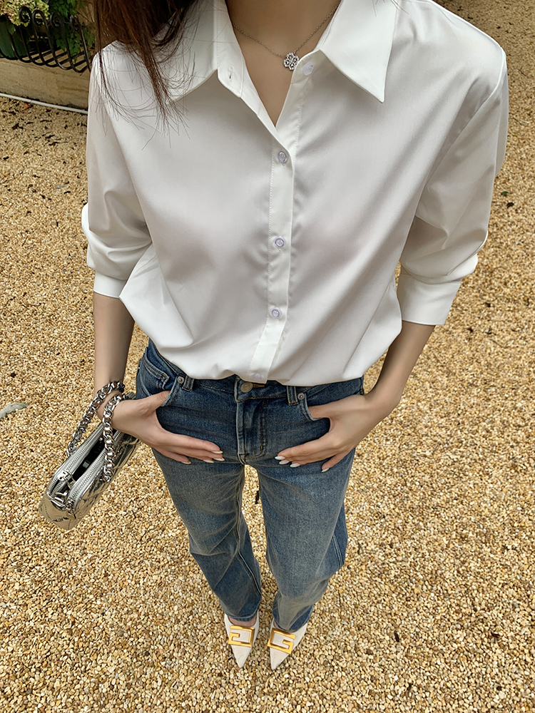 Real Shot 2025 Spring New Design Non-Iron Wrinkle-Resistant White Shirt for Women Elegant Versatile Fashion Blouse Top