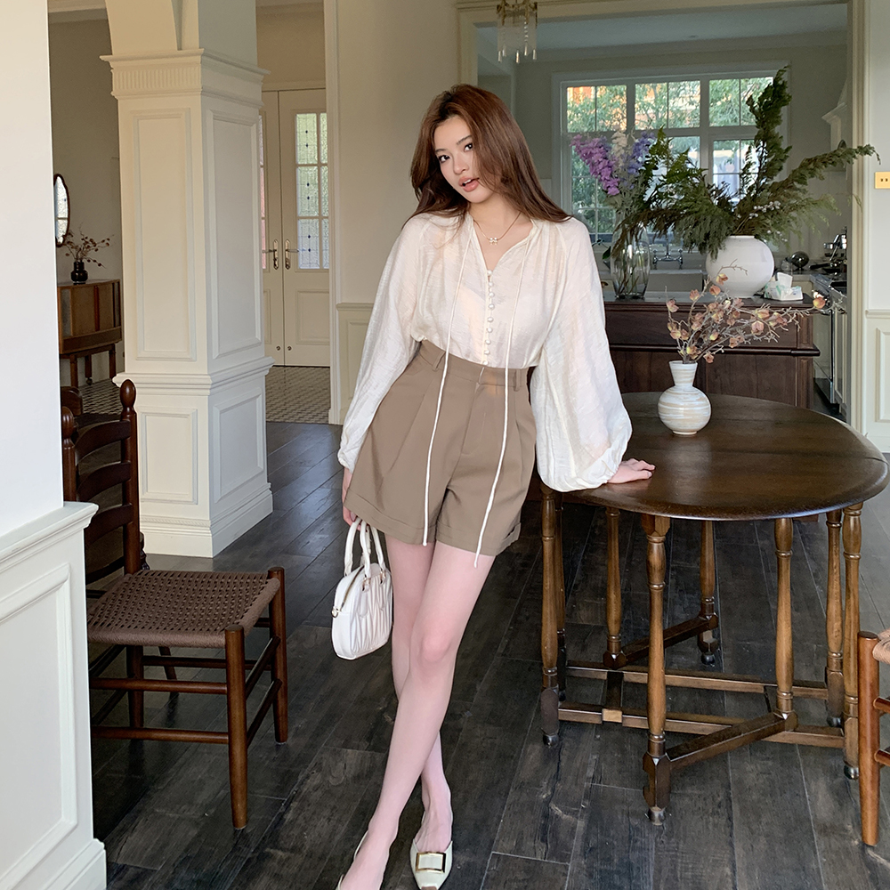 Real Shot 2025 Spring Summer New Design Pocket A-line High Waist Slimming Casual Shorts Women Versatile Leggings