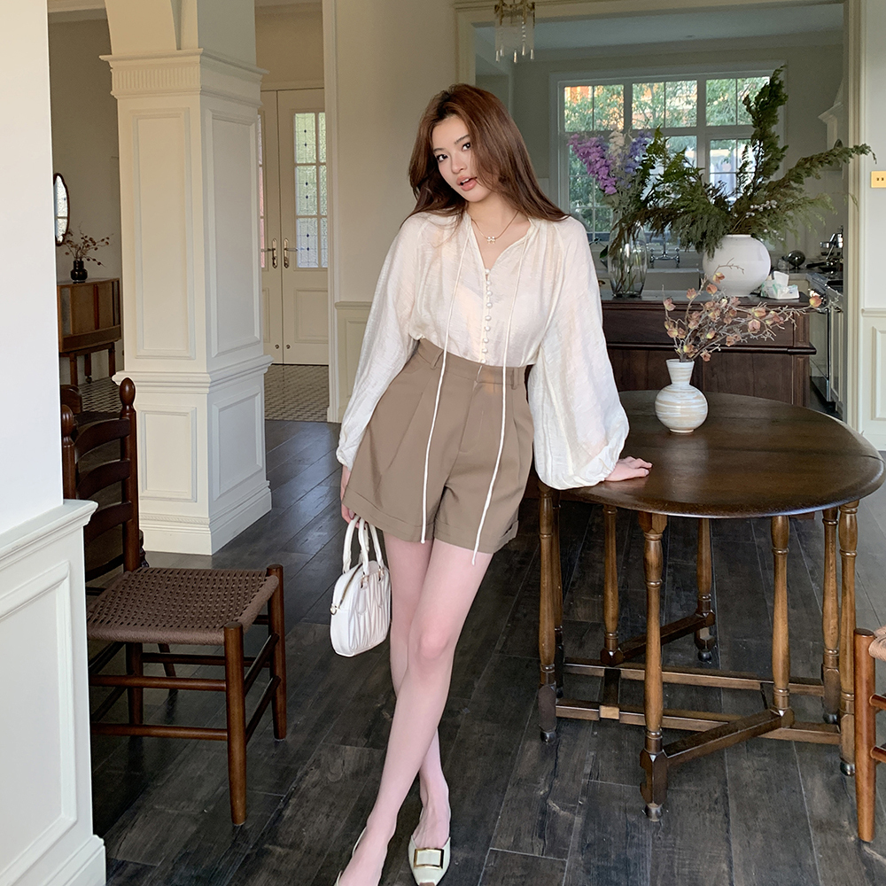 Real Shot 2025 Spring Summer New Design Pocket A-line High Waist Slimming Casual Shorts Women Versatile Leggings