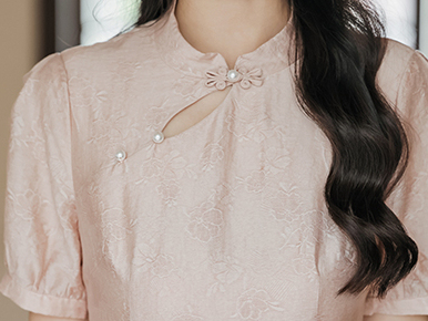 Pink Luster Dress 粉贝柔光中式连身裙