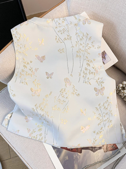 刺绣织金马面裙 Round Neck Buttoned Brocade Embroidered Hanfu Classical Cardigan Retro Vest Top