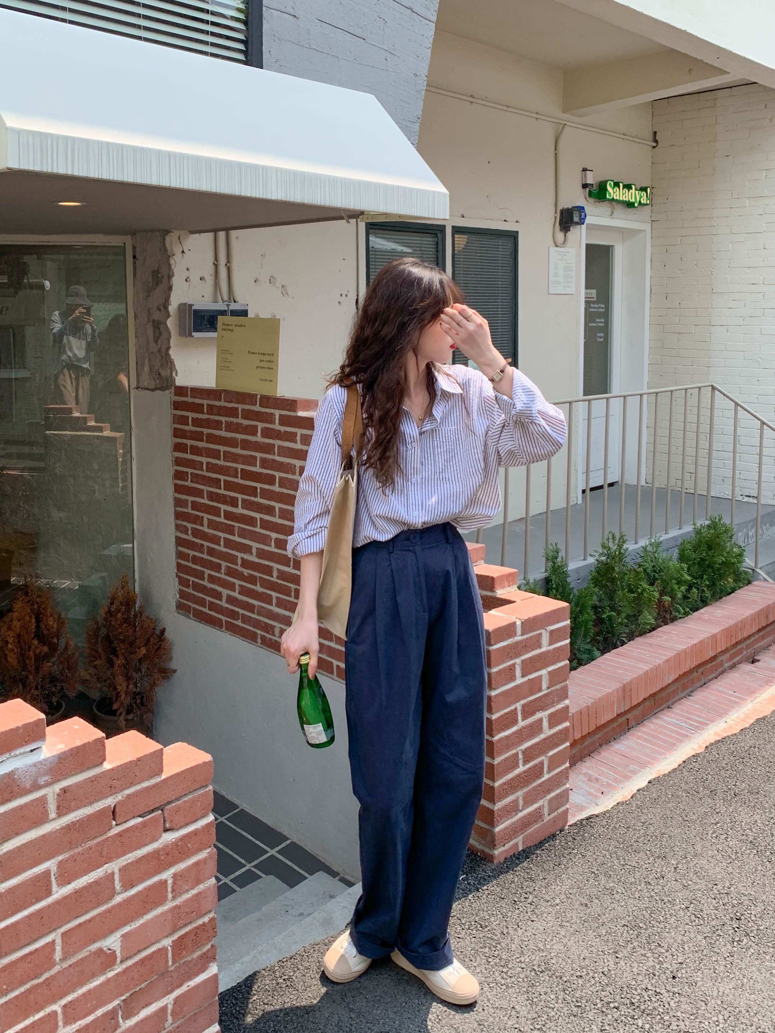 Casual Striped Long-Sleeve Blouse 治愈系女孩~经典条纹宽松长袖衬衫*3Colors