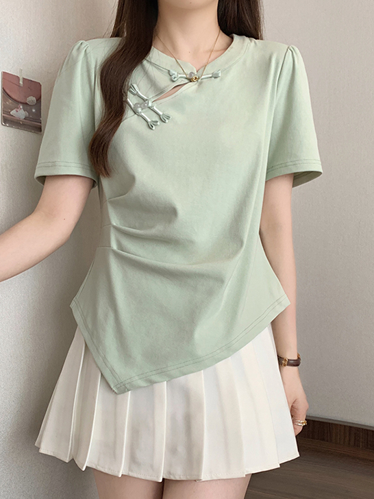 新中式不对称短袖T恤 New Chinese Style Asymmetric Short Sleeve T-Shirt