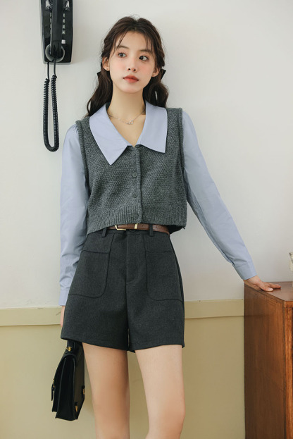 Khale Faux Two-piece Vest & Blouse 假两件马甲拼接衬衫