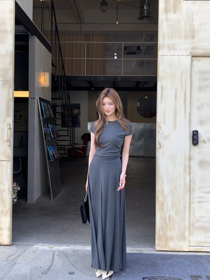 Real Shot 2025 Spring Summer New Loose Casual Solid Color Top Short Sleeve Skirt Long Skirt Women's Two-Piece Set