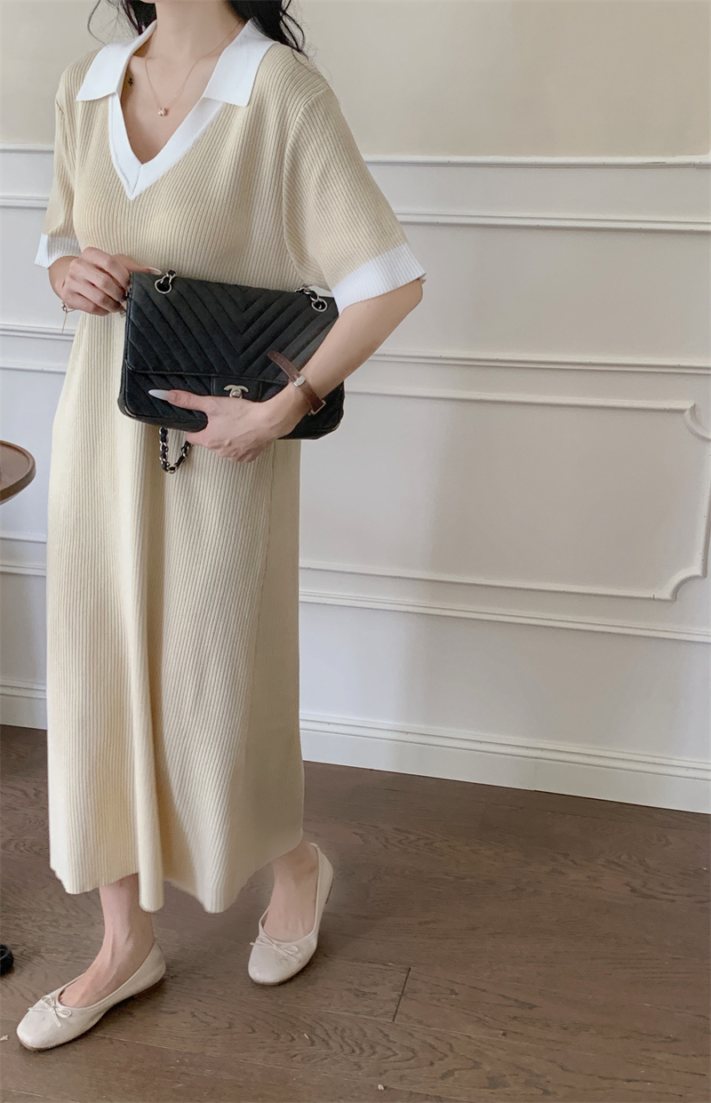 Vintage V-Neck Knit Dress  法式复古V领针织连衣裙*3Colors