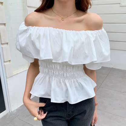 Off-Shoulder Ruffled Top荷叶边一字领收腰上衣*2 Colors