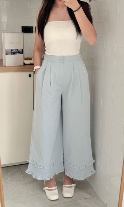 RINA Sweet Ruffle Wide Leg Pants 甜美木耳边阔腿九分裤*6 Colors