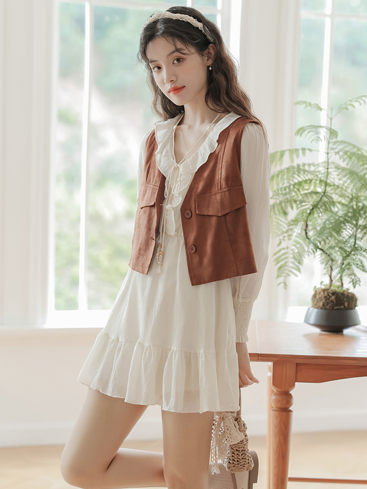 Retro Mori Style Petite Two-Piece Set 度假风连衣裙