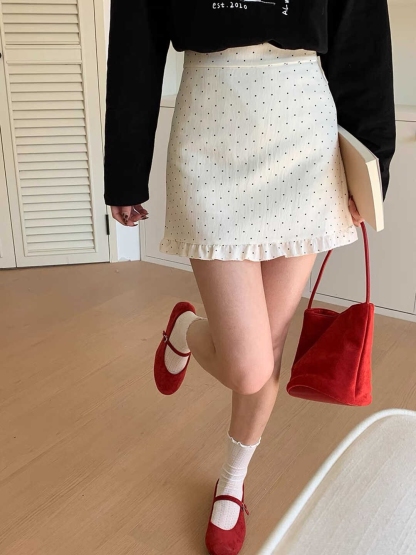 Ruffled Polka Dot Midi Skirt