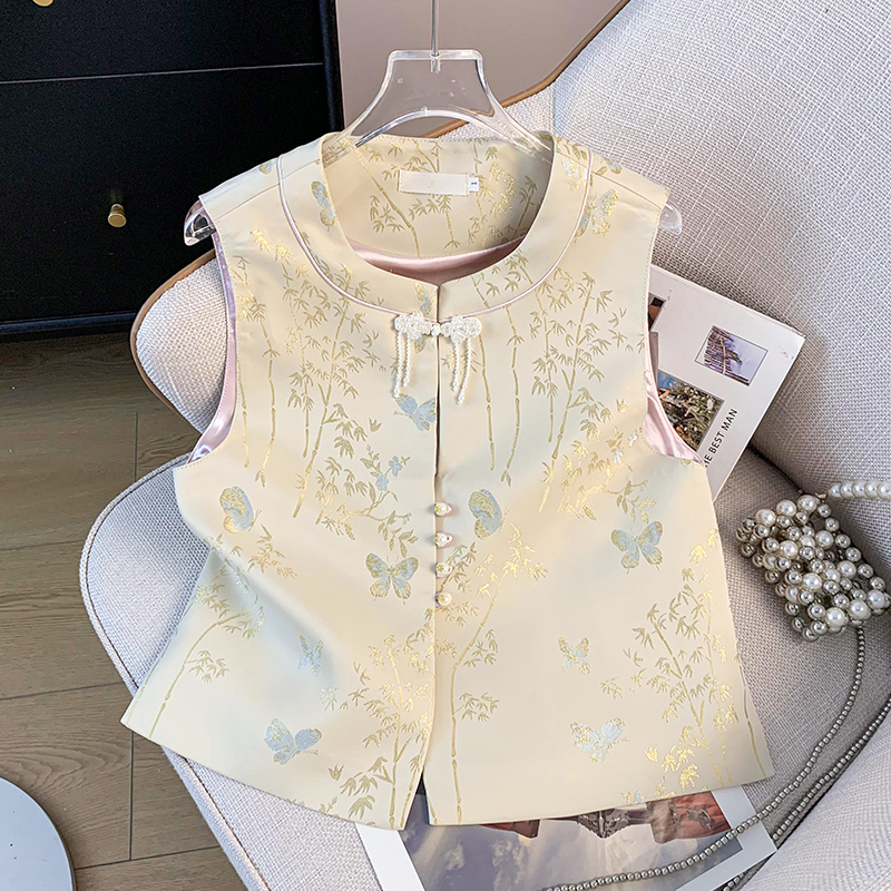 刺绣织金马面裙 Round Neck Buttoned Brocade Embroidered Hanfu Classical Cardigan Retro Vest Top