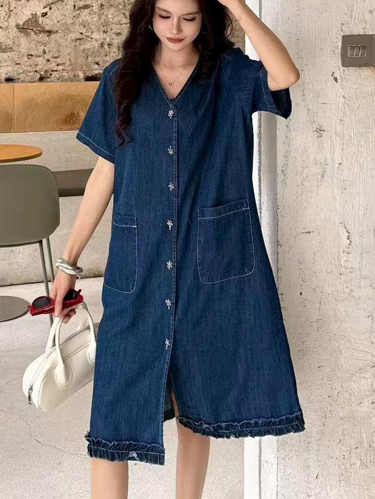 Floral Button Denim Skirt 小众花朵排扣牛仔裙*2 Colors