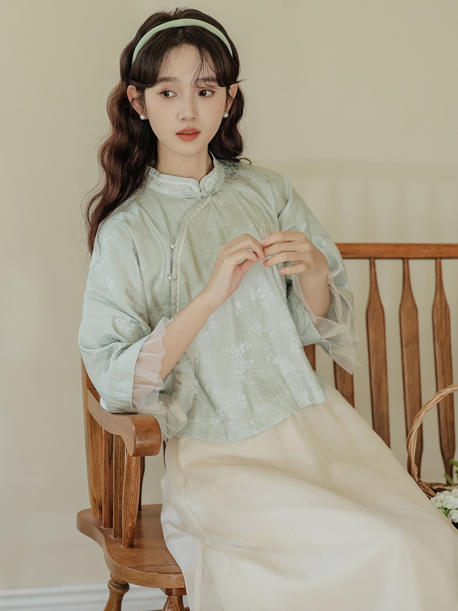China Style Improved Cheongsam Two-Piece Set 小清新蕾丝提花两件套