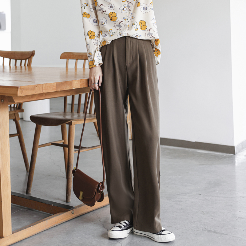 Real Shot-Temperament Mop Pants Women's Spring High Waist Drooping Casual Suit Pants 2024 New Loose Wide Leg Pants