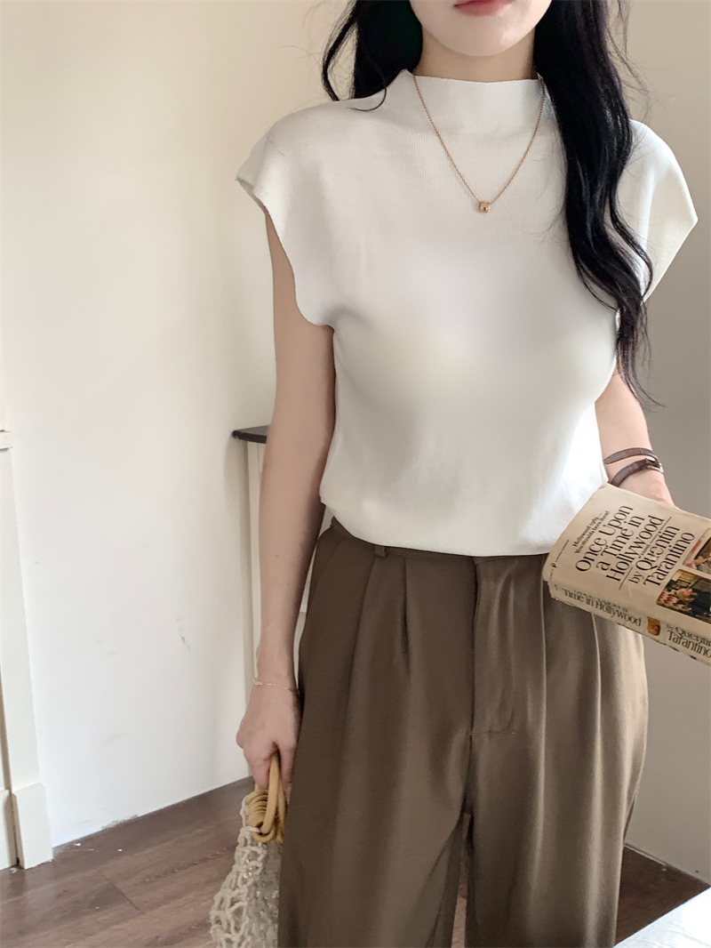 Semi-Turtleneck Pleated Knit Top 半高领褶皱设计针织上衣*5Colors