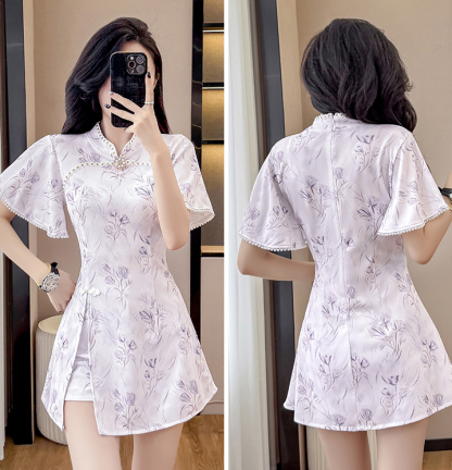 Real Shot Chinese Style Cheongsam Improved New Gentle Youthful Elegant High-end Dress Set Two Pieces