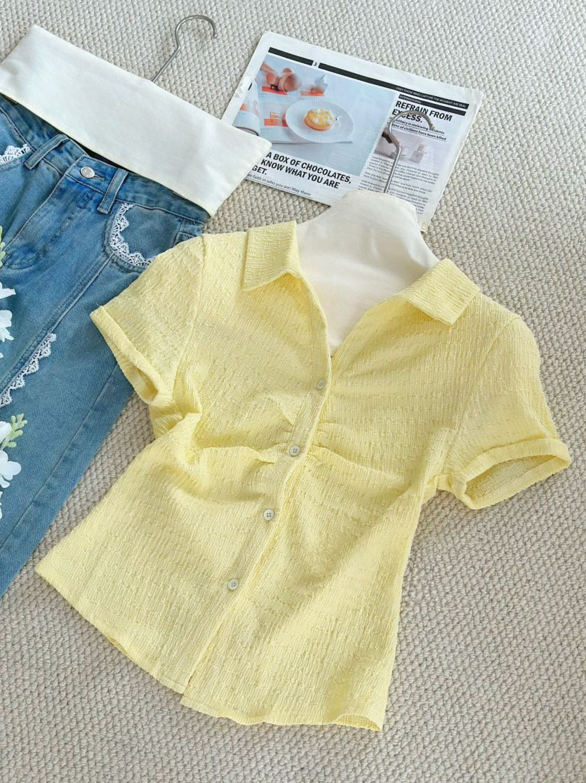 RINA Sweet Ruched Blouse 甜美褶皱短袖衬衫*4 Colors
