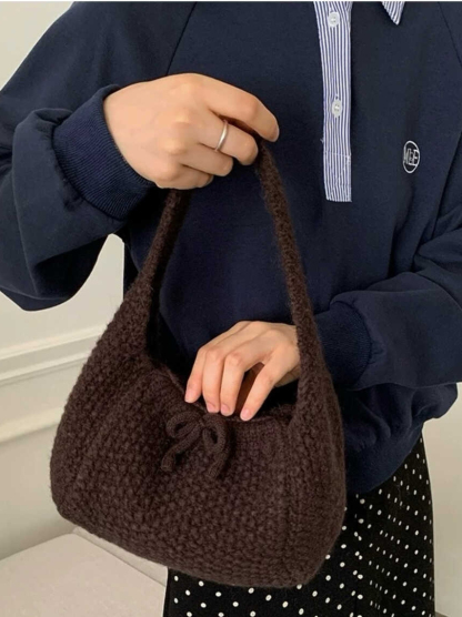 Ins Knitted Bow Handbag 复古麻花手提包*5 Colors