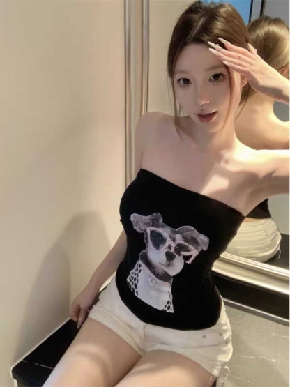 Puppy Print Tube Top Vest 小狗印花抹胸背心 自带胸垫*4 Colors