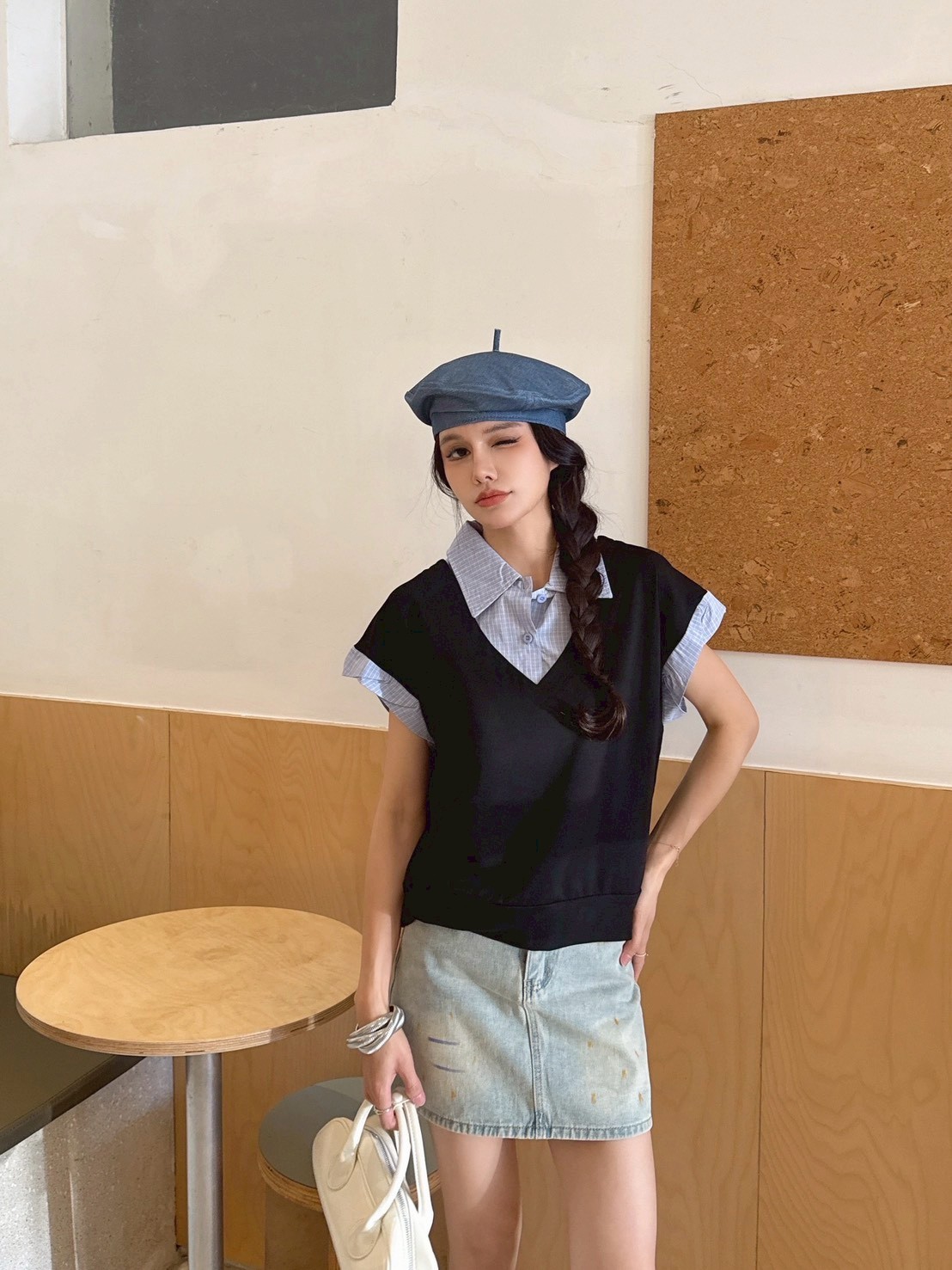 Fake two-piece college-style top