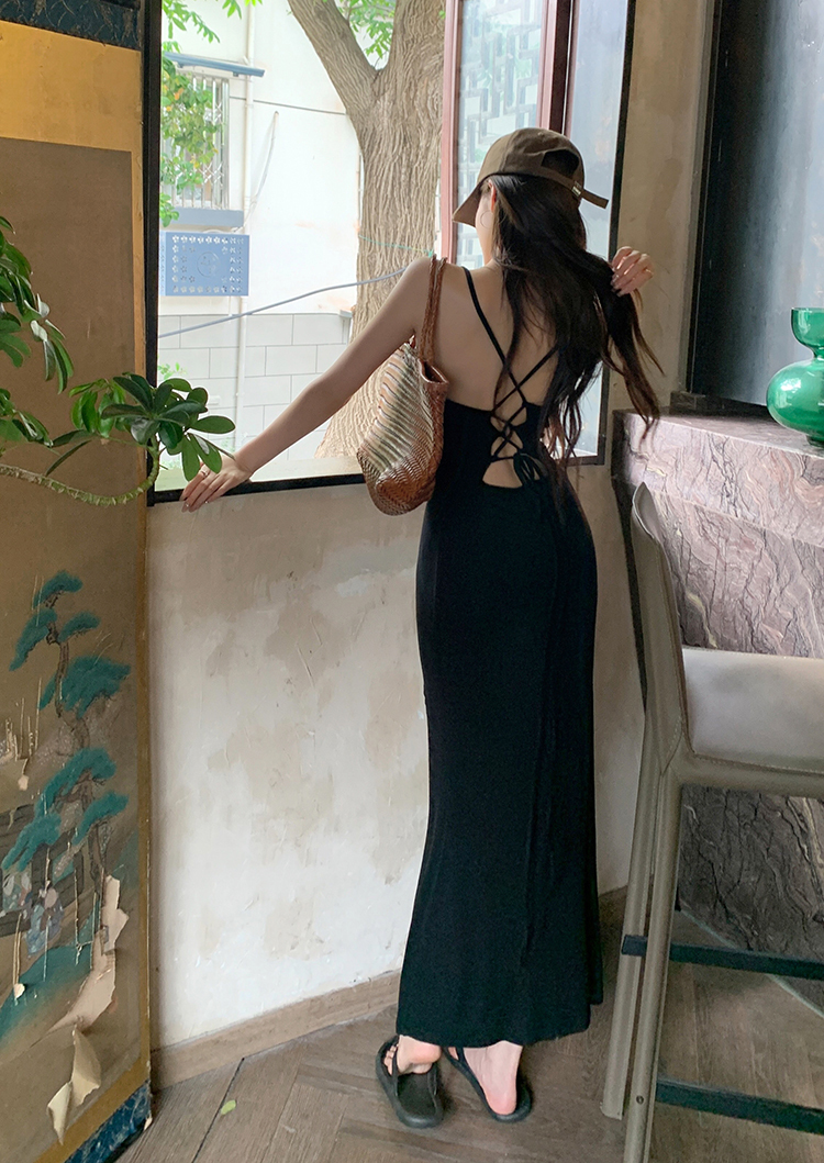 Hot V-Back High-Cut Long Skirt 性感辣妹露背开叉长裙 *2Colors