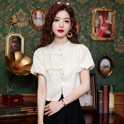 提花装泡泡袖上衣*2 Colors