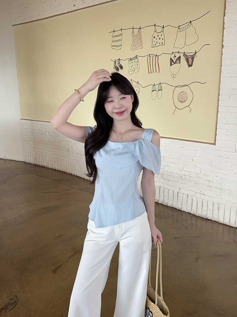 RINA Ruffle Off-Shoulder Tee 荷叶边露肩上衣*4 Colors