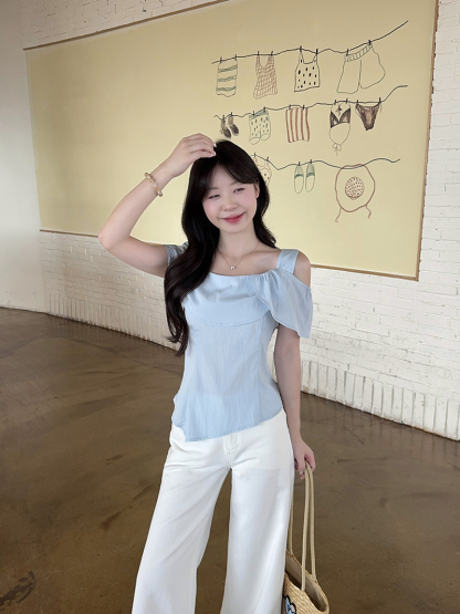 RINA Ruffle Off-Shoulder Tee 荷叶边露肩上衣*4 Colors