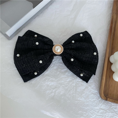  Thick Tweed Bow-Knot Hairpin 粗花呢珍珠三层蝴蝶结发夹*4色 
