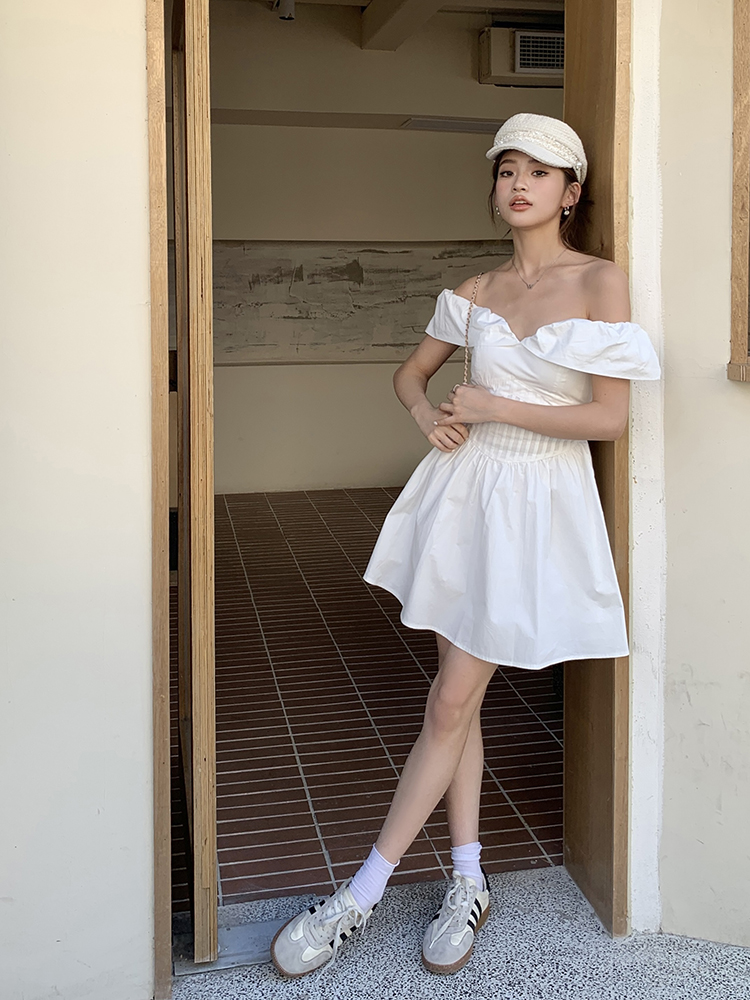 一字肩气质初恋蓬蓬短裙*2 Colors