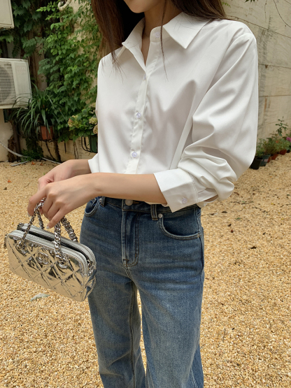 Real Shot 2025 Spring New Design Non-Iron Wrinkle-Resistant White Shirt for Women Elegant Versatile Fashion Blouse Top