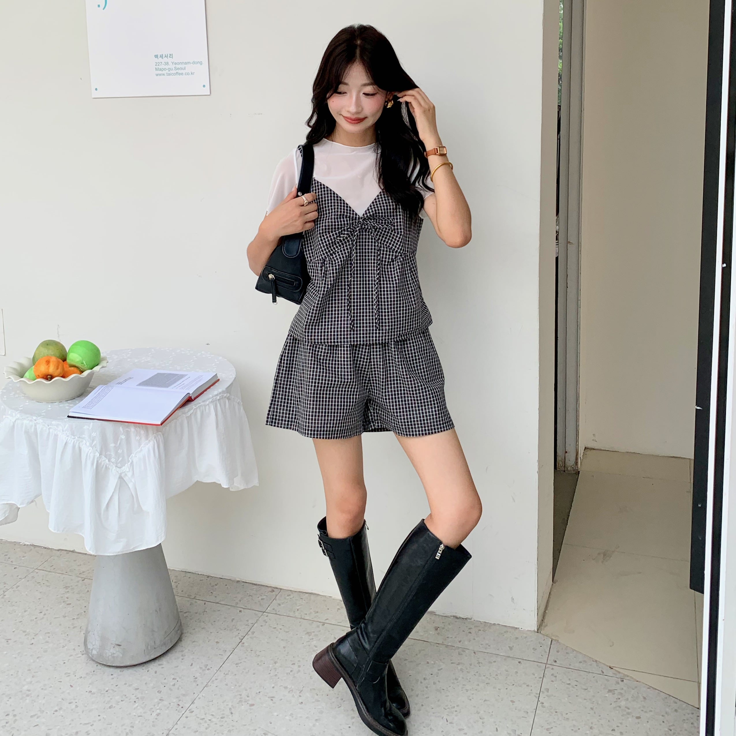 Chic Plaid Co-ord Set 格子吊带上衣短裤两件套*2 Colors