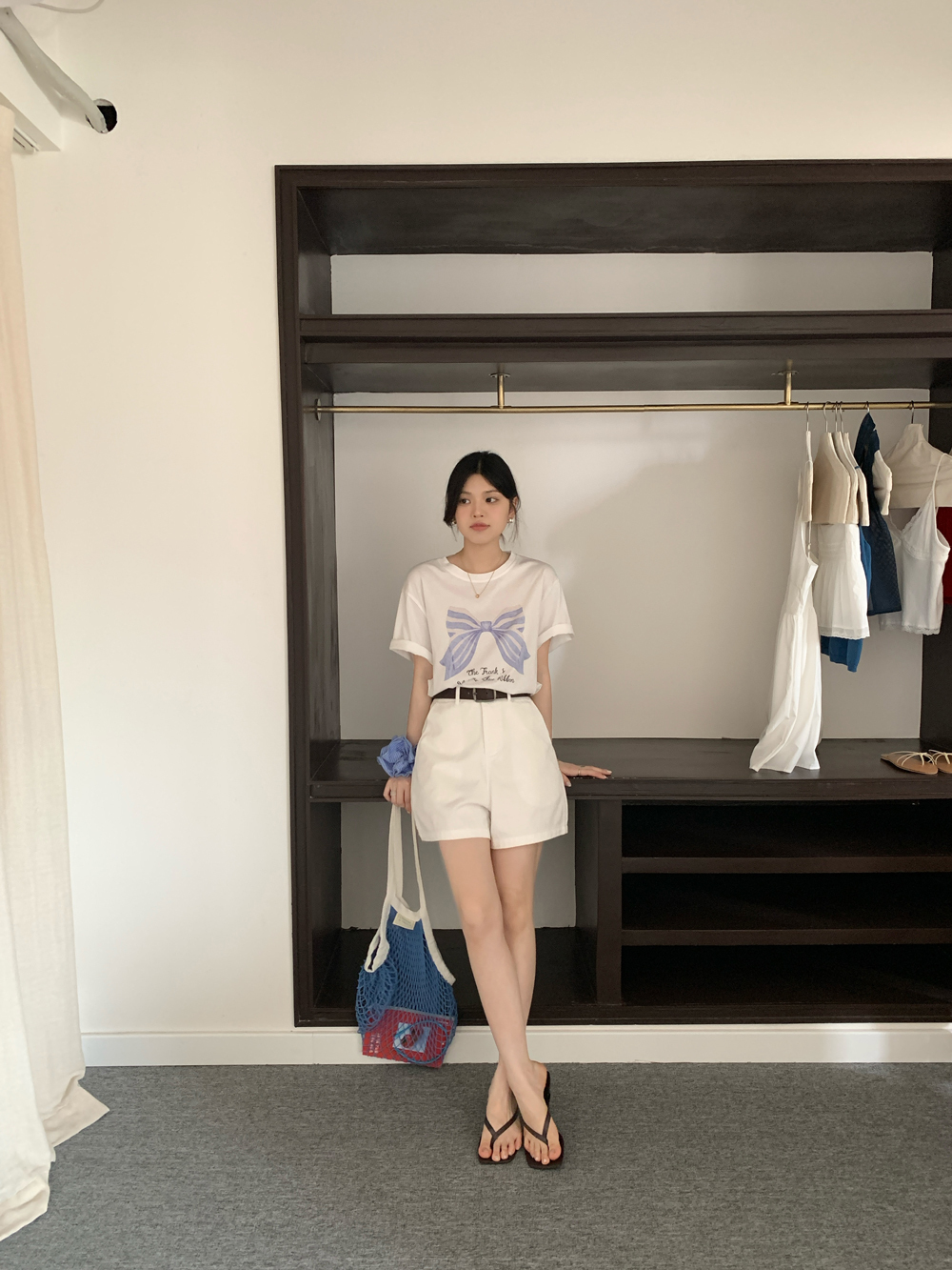 Real Shot Stylish Bowknot Print Casual Loose T-Shirt for Women Summer Retro Versatile Casual Top 2025 New Model