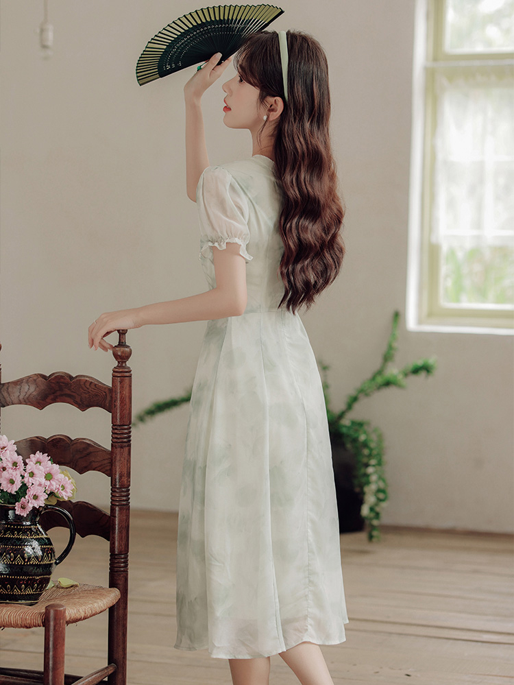 New Chinese Style Improved Cheongsam Printed Temperament Dress Women's Summer New Design Sense Fairy Chic Dress 40