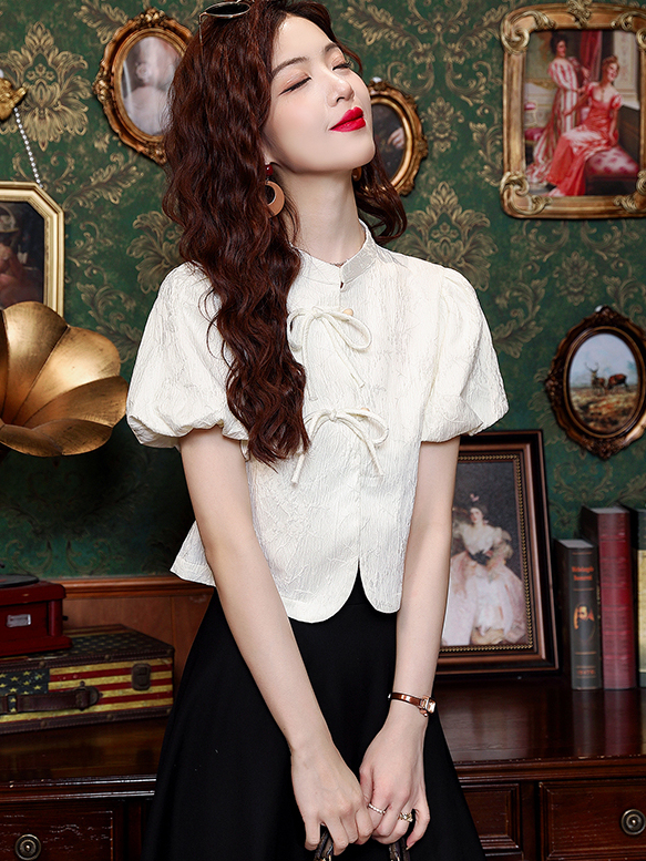 提花装泡泡袖上衣*2 Colors